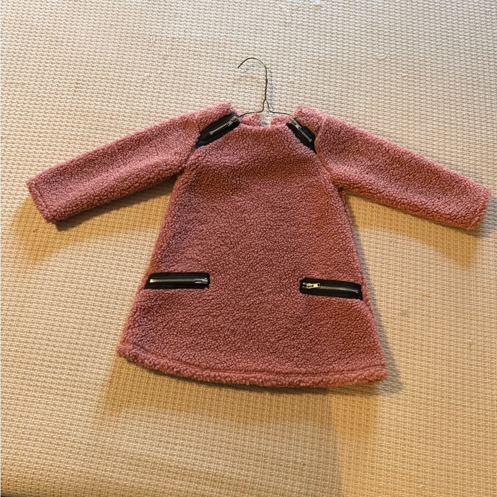 Pink Fleece Dress with Black Zipper Accents